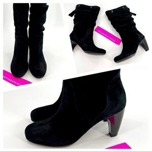 Connie Women's 9.5 M Black Suede Leather Mid Calf Knee High Heels Boots CHLOE